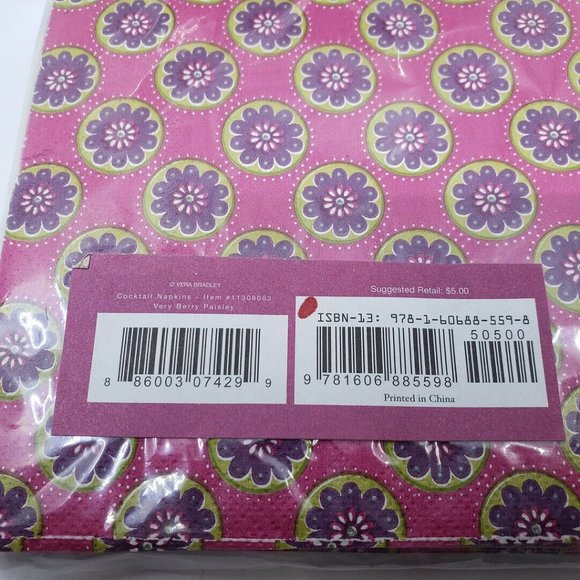 Vera Bradley Dinner Plates 8-CT & Cocktail Napkins 20-CT Very Berry Paisley LOT - Picture 4 of 4
